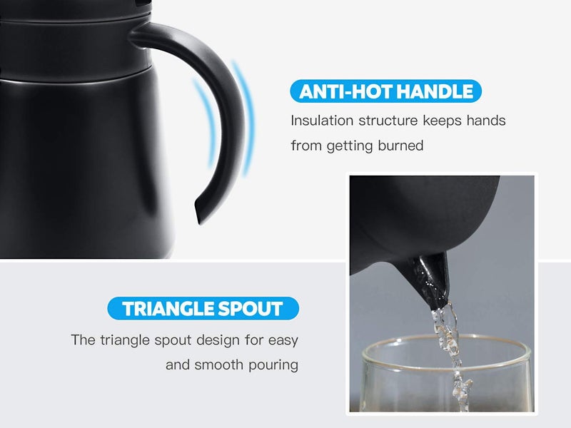 Luvan Luvan 27oz 800ml Coffee Pot, Coffee Thermos For Hot Drinks, Small Thermal Coffee Carafe With Press Button Top, 304 18/10 Stainless Steel Coffee Carafe, Double Walled Insulated Vacuum Flask(Black)  - Image 4