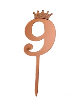 Highland Rose Gold Acrylic Crown Number 9 Cake Topper for Birthday Anniversary Decorations 