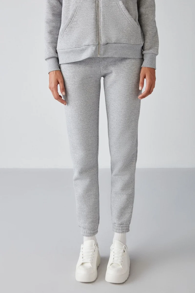 جريميلانج Marıtza Women's Regular Fit Elastic Waist and Legs Polar Fleece Inside Grey Melanj Sweatpants