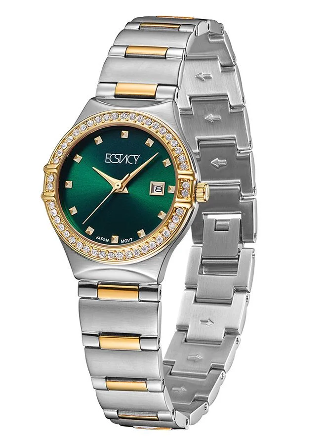 إكستاسي Ecstacy E6512-TBTH Women's Analog Display Watch & Brushed With Polished Middle Link Stainless Steel Strap Two Tone