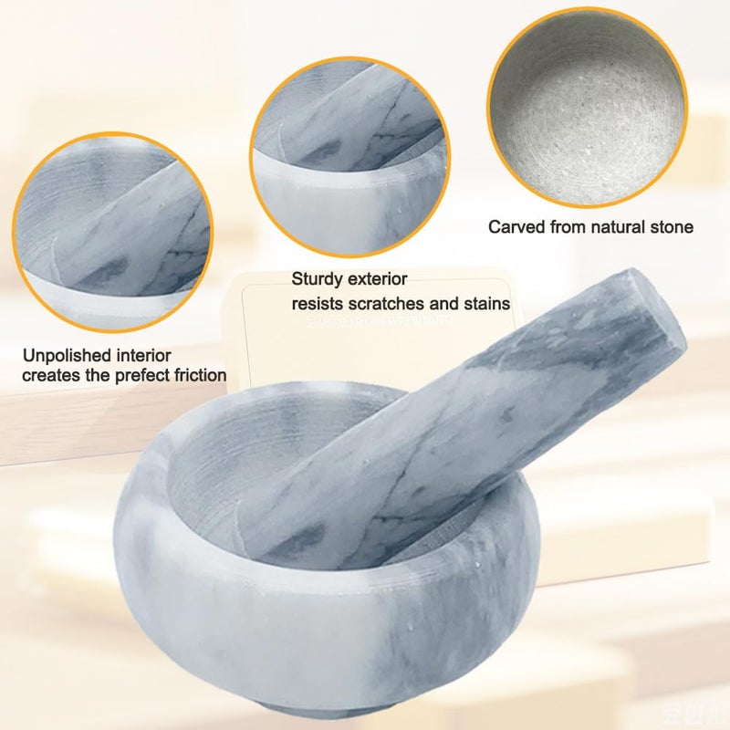 Hibucuo Marble Mortar and Pestle Set, Small 3.5 Inches Grinder Bowl for Guacamole,Pestos Seasonings Pastes, Salsa, Pills Crusher, Spice, Herb, Garlic, Nut, Heavy Duty Grinder (GrayWhite, Size 1) - Image 4
