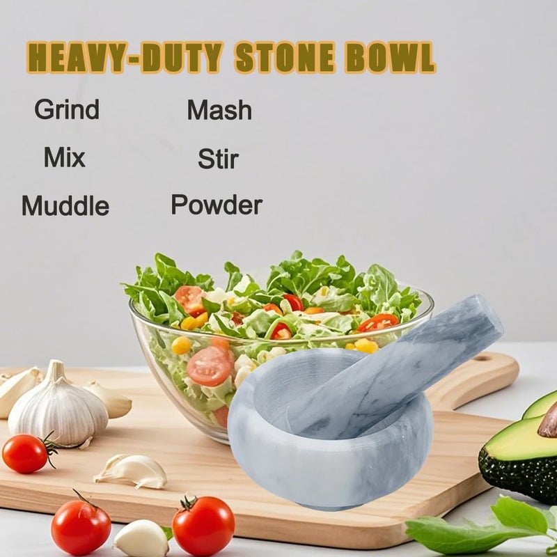 Hibucuo Marble Mortar and Pestle Set, Small 3.5 Inches Grinder Bowl for Guacamole,Pestos Seasonings Pastes, Salsa, Pills Crusher, Spice, Herb, Garlic, Nut, Heavy Duty Grinder (GrayWhite, Size 1) - Image 3