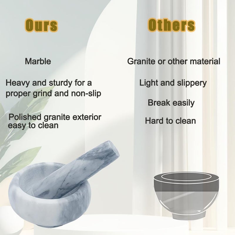 Hibucuo Marble Mortar and Pestle Set, Small 3.5 Inches Grinder Bowl for Guacamole,Pestos Seasonings Pastes, Salsa, Pills Crusher, Spice, Herb, Garlic, Nut, Heavy Duty Grinder (GrayWhite, Size 1) - Image 5