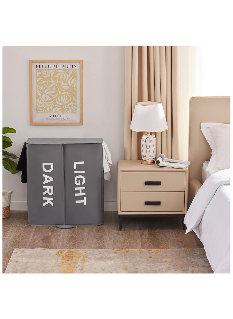 Generic - 136L Double Laundry Hamper with Lid and Removable Laundry Bags, Large Divided Hamper, Collapsible 2 Section Laundry Basket with Handles - Image 1