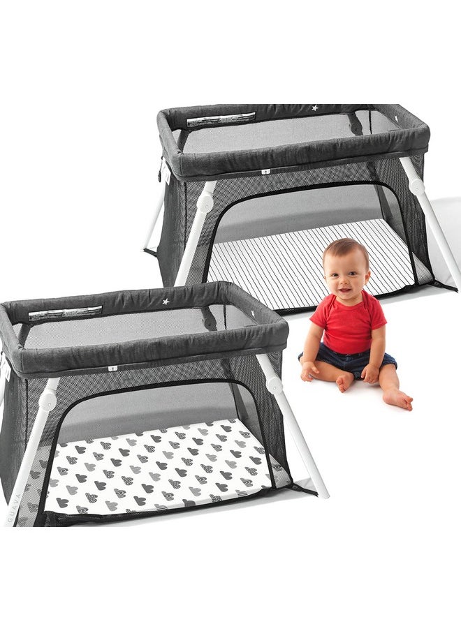 Cambria Baby 100% Organic Cotton Fitted Travel Crib/Playard Sheets For Guava Lotus, Babybjorn, Dream On Me, Baby Joy And All Other 24" X 42" Pads/Mattresses. Safety Strap Holes In Each Corner. 2 Pk  - Image 3