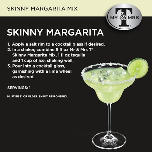 Mr & Mrs T Skinny Margarita Mix, 1 L bottle (Pack of 4), Tangy Lime Blend Flavored Cocktail Mixer, Made with Cane Sugar, Perfect for Traditional Margarita and Mocktail Drinks - Image 2