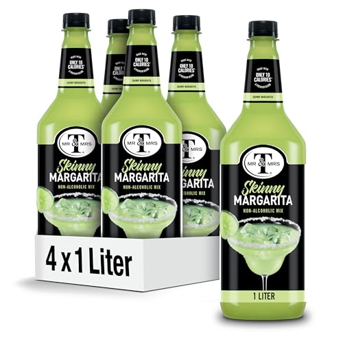 Mr & Mrs T Skinny Margarita Mix, 1 L bottle (Pack of 4), Tangy Lime Blend Flavored Cocktail Mixer, Made with Cane Sugar, Perfect for Traditional Margarita and Mocktail Drinks - Image 1