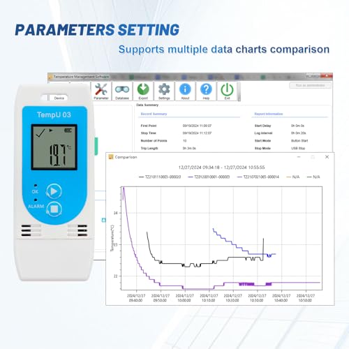 Tzone Reusable Temperature and Humidity Data Logger USB,Temp Recorder Humidity Logger with PDF&CSV Report,Digital Refrigerator Thermometer Hygrometer 32000 Recording for Lab Food Storage,LED Alarm - Image 3