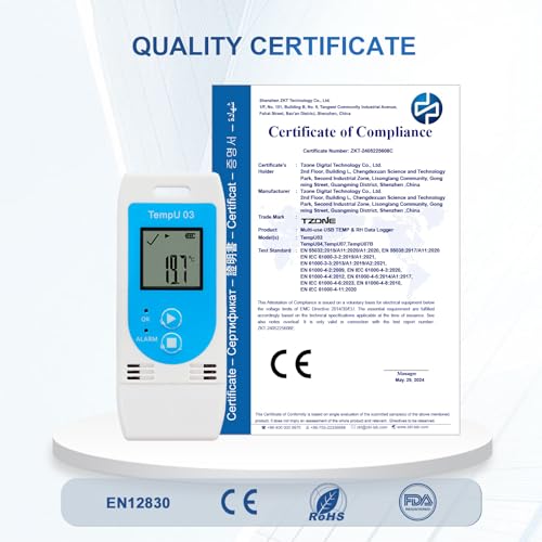 Tzone Reusable Temperature and Humidity Data Logger USB,Temp Recorder Humidity Logger with PDF&CSV Report,Digital Refrigerator Thermometer Hygrometer 32000 Recording for Lab Food Storage,LED Alarm - Image 5