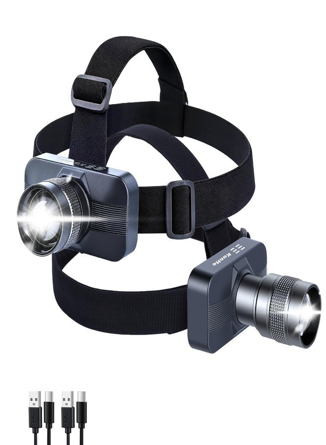 KunHe 2 Pack 333LM Aluminum Alloy Headlamp 1800mAh Rechargeable Headlamp with Zoomable 150M Long Beam IP65 Waterproof 3 Modes High Low Strobe for Outdoor Camping Construction Work Emergency - Image 1