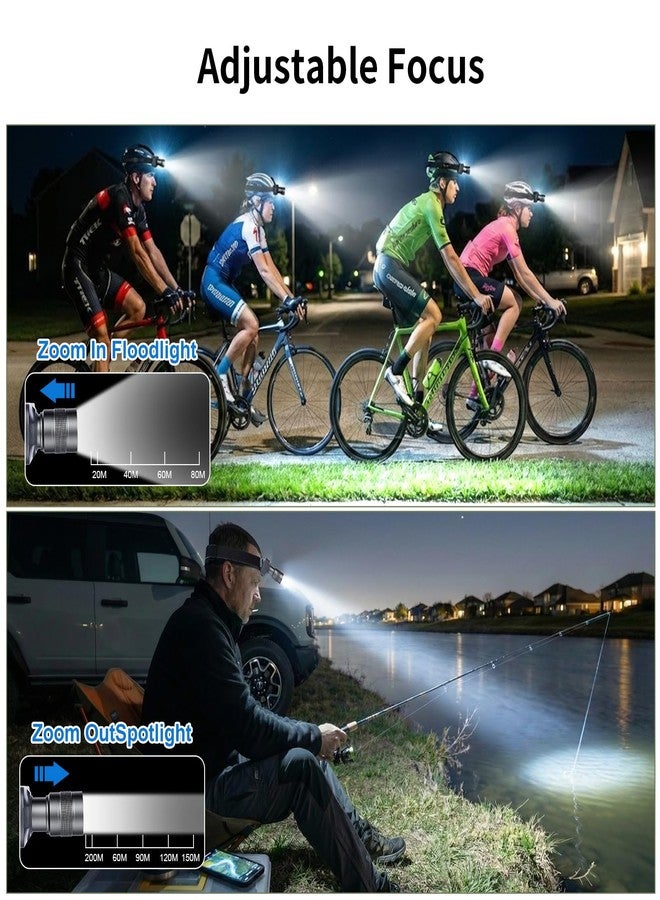 KunHe 2 Pack 333LM Aluminum Alloy Headlamp 1800mAh Rechargeable Headlamp with Zoomable 150M Long Beam IP65 Waterproof 3 Modes High Low Strobe for Outdoor Camping Construction Work Emergency - Image 5
