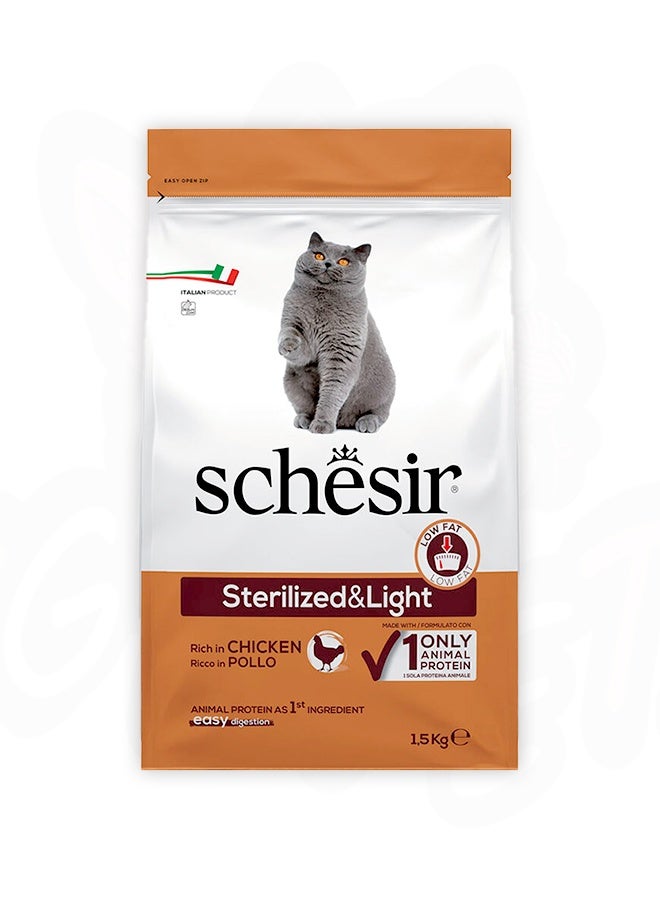 Schesir Sterilized And Light Chicken Cat Dry Food - 1.5KG - Image 1
