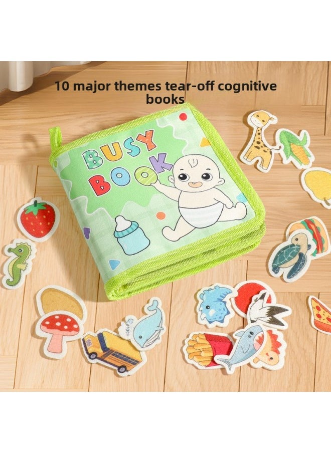 Baby Toys 0-1 Year Old Baby Cloth Book Early Education Tear Can Bite Tear Tear Book Hook And Loop Quiet Book-Color:Cognitive 10 Theme Peeling Patch Book  - Image 1