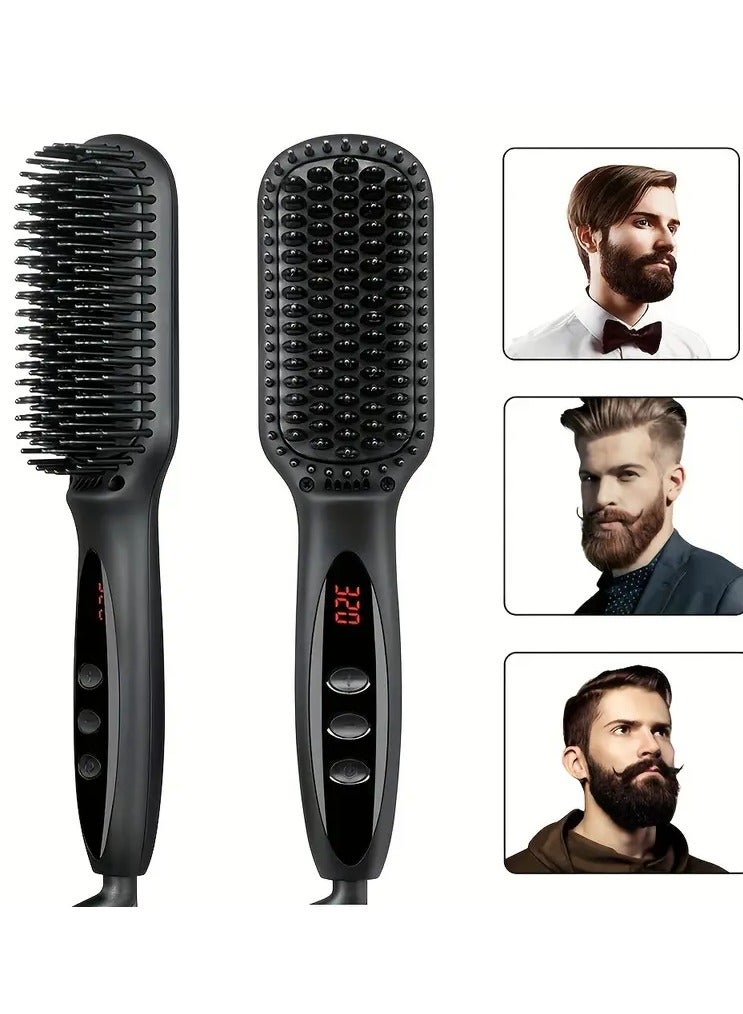 ORiTi Ceramic Hair Straightener Brush Ionic Straightening Brush Anti-Scald Hot Brush Comb Smoothing Iron Hair Brush Beard Straightener - Image 1