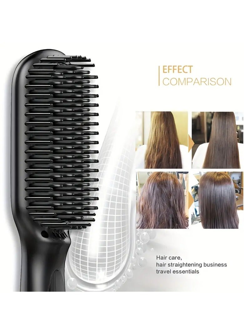 ORiTi Ceramic Hair Straightener Brush Ionic Straightening Brush Anti-Scald Hot Brush Comb Smoothing Iron Hair Brush Beard Straightener - Image 3