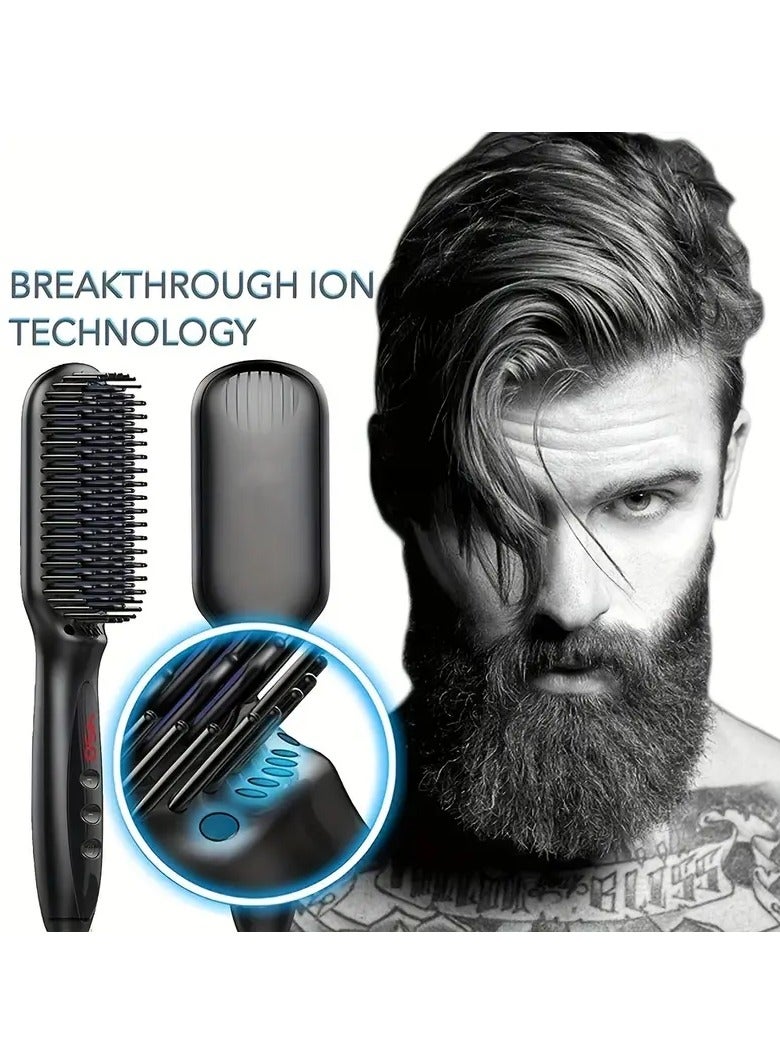 ORiTi Ceramic Hair Straightener Brush Ionic Straightening Brush Anti-Scald Hot Brush Comb Smoothing Iron Hair Brush Beard Straightener - Image 4