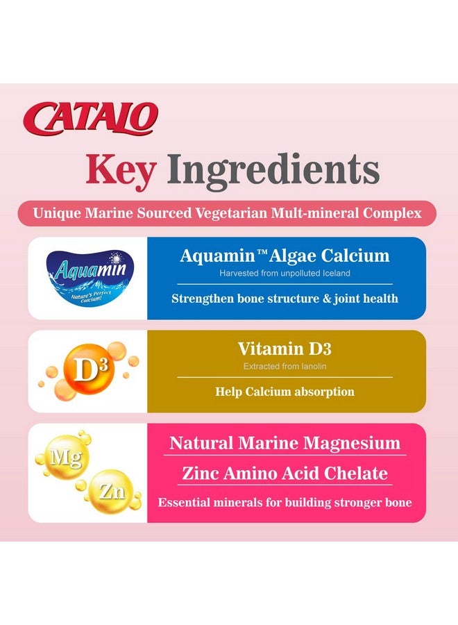 CATALO Women's Calcium with Aquamin™ Red Algae - Plant-Based Marine Calcium Supplement with Vitamin D3, Magnesium & Zinc - High Absorption Formula - 60 Tablets - Image 3
