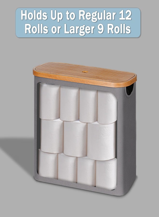 منظم ورق تواليت من إيفلوكي بغطاء من الخيزران، حامل تخزين قائم بذاته من قماش أكسفورد لـ 9 لفات، حامل حمام رمادي بمقبض - Image 2