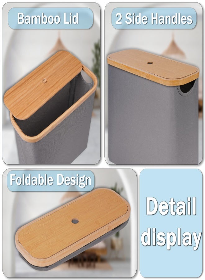 منظم ورق تواليت من إيفلوكي بغطاء من الخيزران، حامل تخزين قائم بذاته من قماش أكسفورد لـ 9 لفات، حامل حمام رمادي بمقبض - Image 3