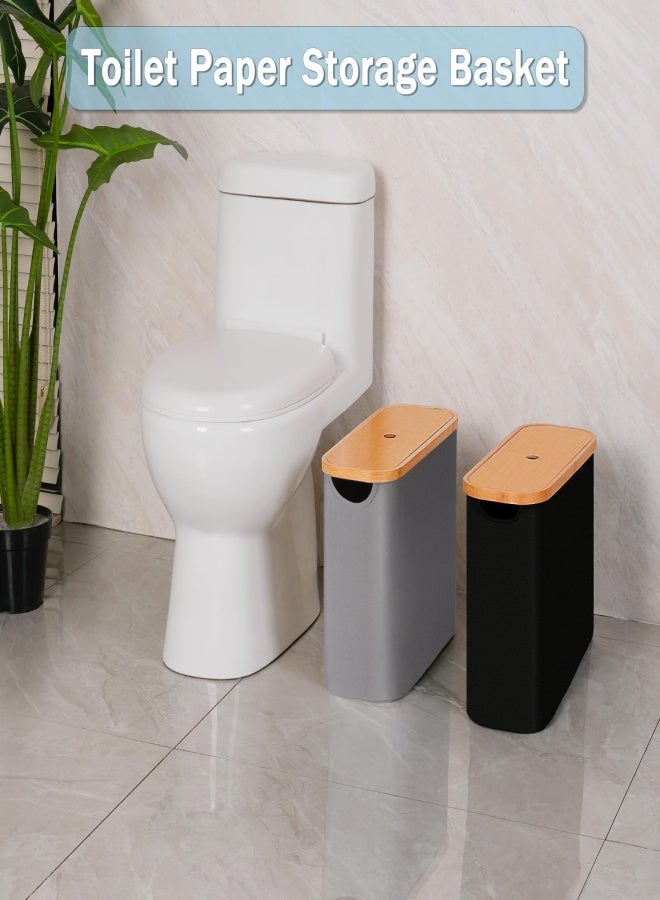 منظم ورق تواليت من إيفلوكي بغطاء من الخيزران، حامل تخزين قائم بذاته من قماش أكسفورد لـ 9 لفات، حامل حمام رمادي بمقبض - Image 4