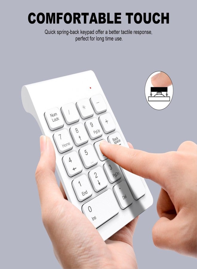 TRELC Wireless Numeric Keypad, Mini 2.4G 18 Keys Number Pad, Portable Silent Financial Accounting Numeric Keypad Keyboard Extensions with Wireless Mouse for Laptop, PC, Desktop, Notebook (White) - Image 4