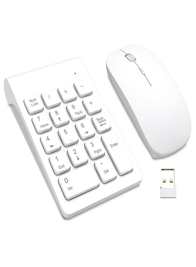 TRELC Wireless Numeric Keypad, Mini 2.4G 18 Keys Number Pad, Portable Silent Financial Accounting Numeric Keypad Keyboard Extensions with Wireless Mouse for Laptop, PC, Desktop, Notebook (White) - Image 1