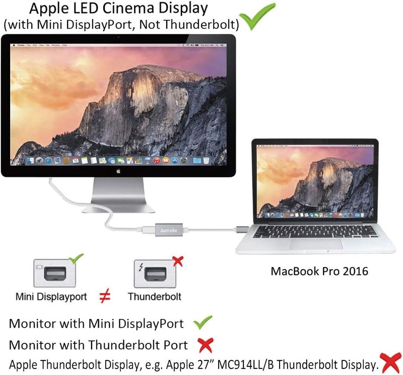 Amiroko USB-C to Mini DisplayPort Adapter, USB 3.1 Type C to Mini DP Adapter Support 4K, 1080P for MacBook Pro, MacBook 12", Alienware, to LED Cinema Display/Dell Monitor etc, Gray - Image 4