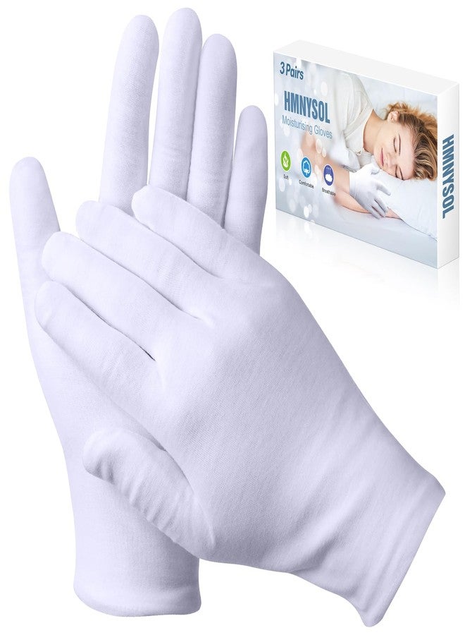 HMNYSOL 3 Pairs Cotton Gloves for Dry Hands Sleeping, Moisturizing Gloves for Men and Women, Stretchable White Cotton Gloves Eczema for Service Driving Coin Jewelry Handling - Image 1