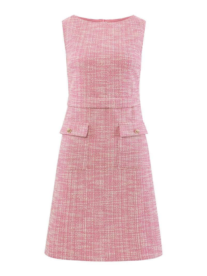 Hobemty Women's Sleeveless Tweed Dress Boat Neck Work Office Sheath Dresses Medium Pink - Image 1