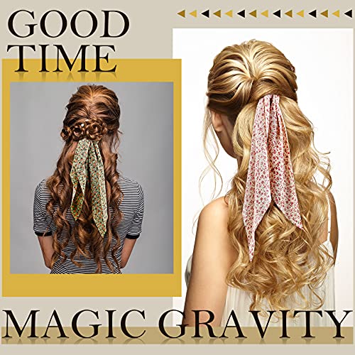 Chuangdi 10 Pcs Hair Scrunchies Hair Scarf with Ribbon Bunny Ears Chiffon Floral Bow Ponytail Holder Boho Elastic Floral Ropes 2 in 1 Vintage Accessories for Women(Ditsy Print) - Image 4