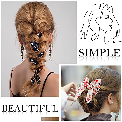 Chuangdi 10 Pcs Hair Scrunchies Hair Scarf with Ribbon Bunny Ears Chiffon Floral Bow Ponytail Holder Boho Elastic Floral Ropes 2 in 1 Vintage Accessories for Women(Ditsy Print) - Image 5