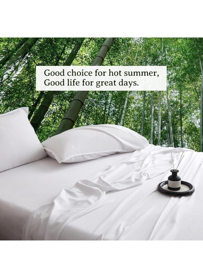 Simple&Opulence Simple&Opulence 100% Viscose from Bamboo Sheet Set 4Pcs, Cooling for Hot Sleepers, Soft Breathable Bed Sheets Set, 15" Deep Pockets, Luxury Hotel Silky Bedding Sheets (White,Queen)  - Image 2