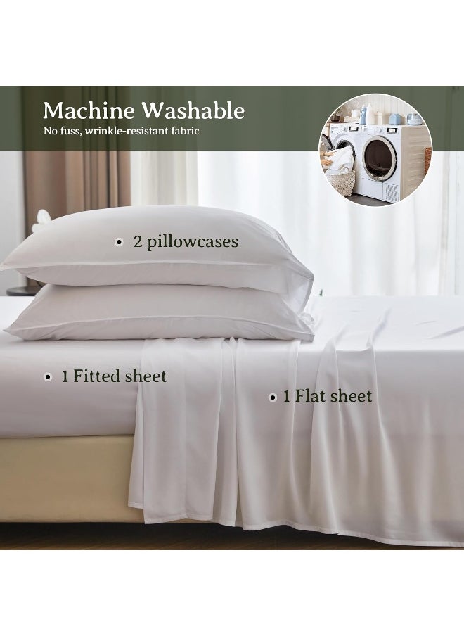 Simple&Opulence Simple&Opulence 100% Viscose from Bamboo Sheet Set 4Pcs, Cooling for Hot Sleepers, Soft Breathable Bed Sheets Set, 15" Deep Pockets, Luxury Hotel Silky Bedding Sheets (White,Queen)  - Image 4