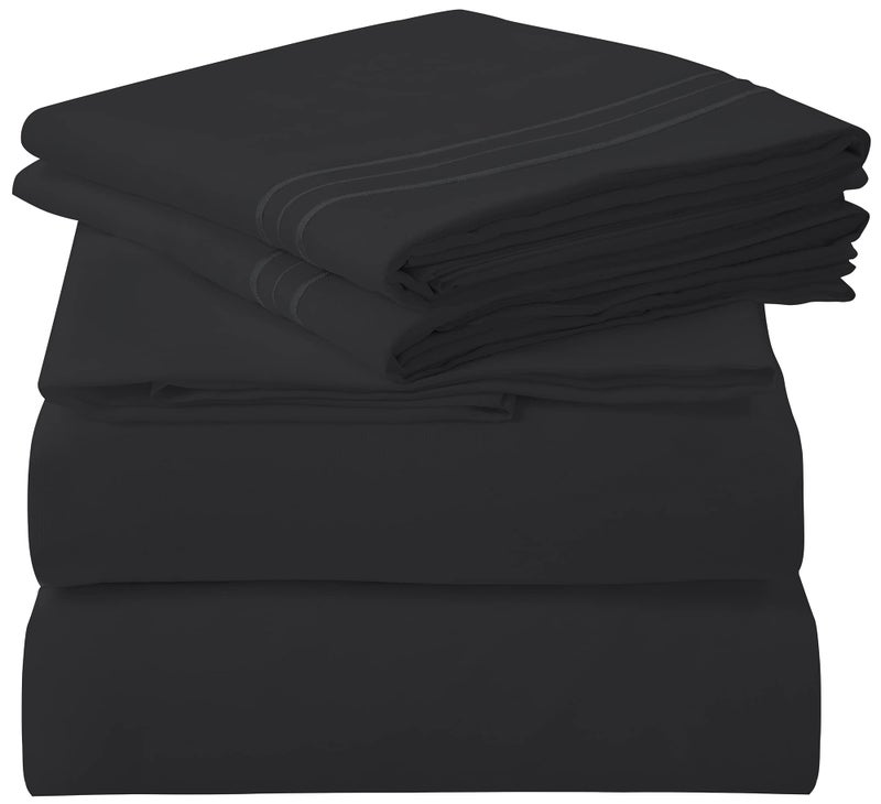 ROYALE LINENS 4 Piece King Sheets Set  Soft Brushed 1800 Microfiber Bedding  1 Fitted and 1 Flat Sheet 2 Pillow Cases  Wrinkle Free  Fade Resistant  Hotel Luxury Bed Sheets Set Black King