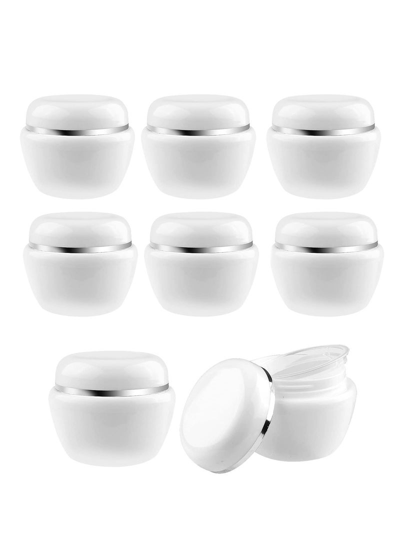 Y&D Cosmetic Sample Jars, Refillable 50ml/50g White Plastic Travel Pot Containers with Silver Dome Lids and Inner Liners for Makeup Creams Beauty Nails Jewelry 8Pcs  - Image 1
