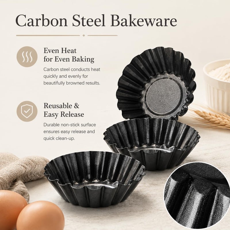 LOLYSIC 20Pcs Egg Tart Tins, 3 Inch Non Stick Egg Tart Moulds, Carbon Steel Mini Cupcake Moulds Reusable Fluted Mini Tart Tins for Baking Cupcake Cake Muffin Minced Pie, Black - Image 4