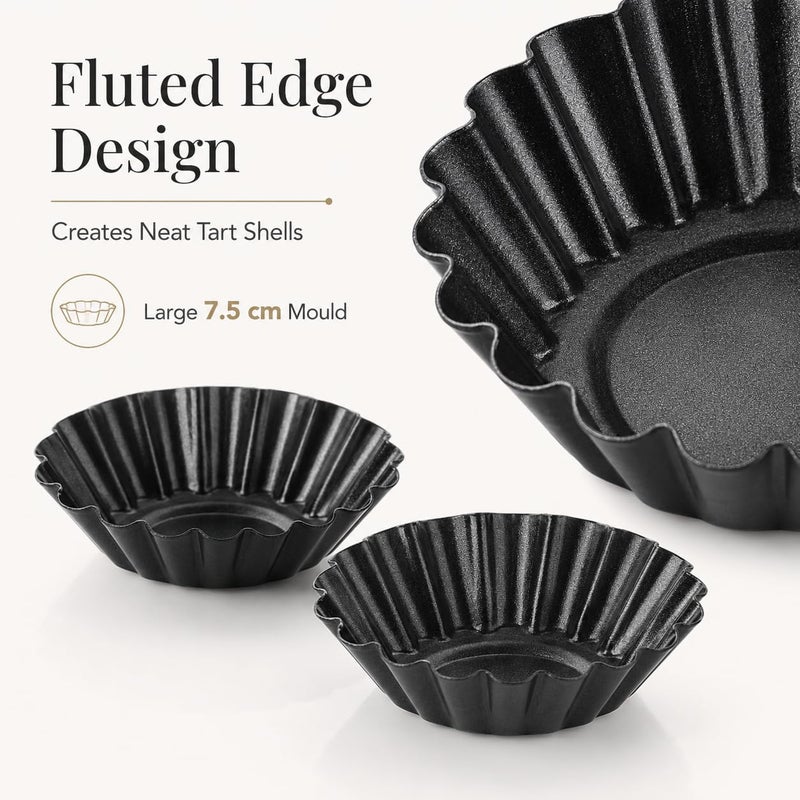 LOLYSIC 20Pcs Egg Tart Tins, 3 Inch Non Stick Egg Tart Moulds, Carbon Steel Mini Cupcake Moulds Reusable Fluted Mini Tart Tins for Baking Cupcake Cake Muffin Minced Pie, Black - Image 3