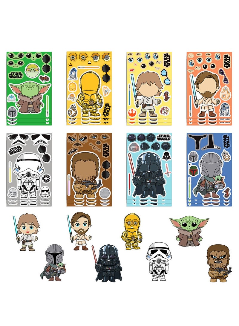 8-Pack Galaxy Warrior Stickers for Kids - DIY Space Adventure Face Puzzle Stickers with Laser Sword & Alien Designs, Waterproof Craft Decals for Laptops/Toys - Image 3