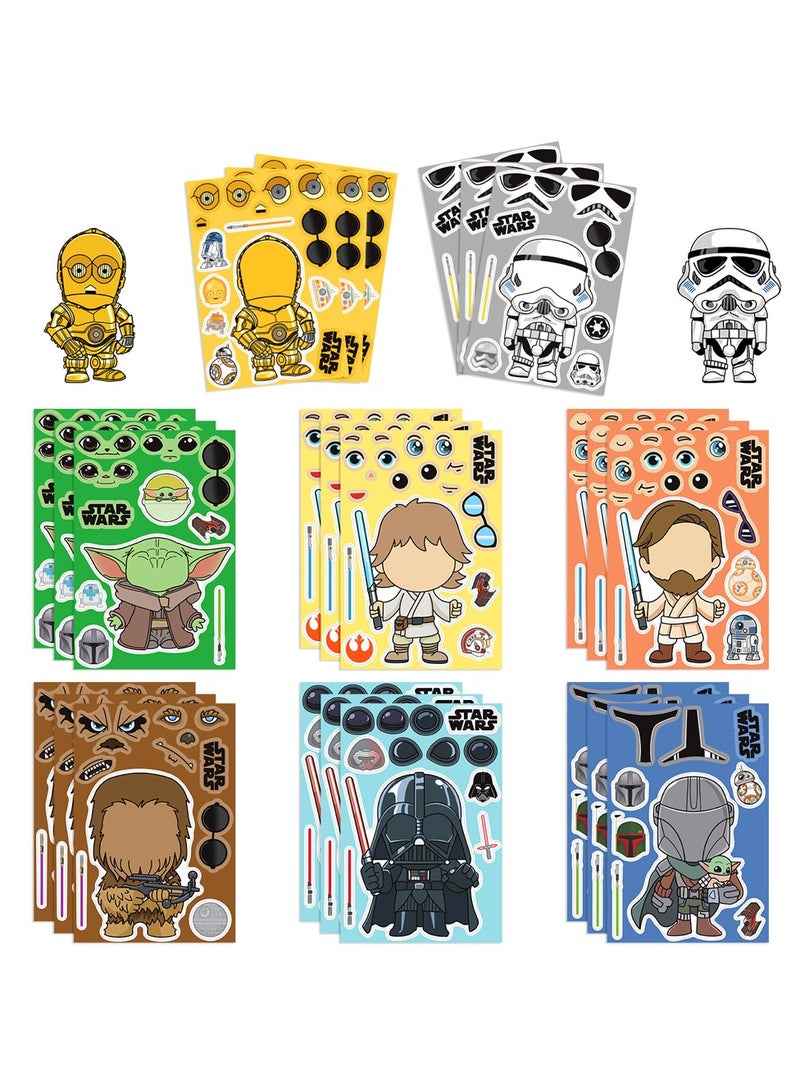 8-Pack Galaxy Warrior Stickers for Kids - DIY Space Adventure Face Puzzle Stickers with Laser Sword & Alien Designs, Waterproof Craft Decals for Laptops/Toys - Image 1
