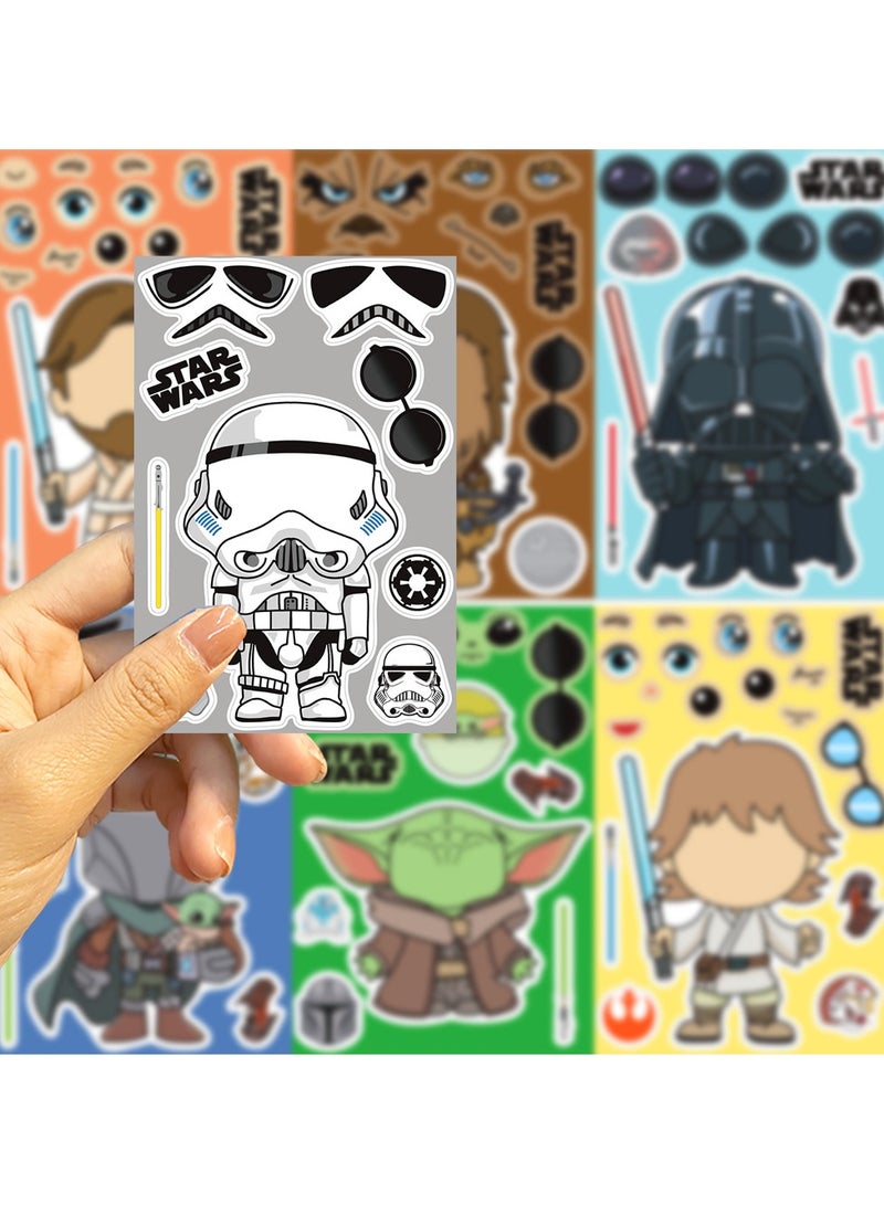 8-Pack Galaxy Warrior Stickers for Kids - DIY Space Adventure Face Puzzle Stickers with Laser Sword & Alien Designs, Waterproof Craft Decals for Laptops/Toys - Image 4