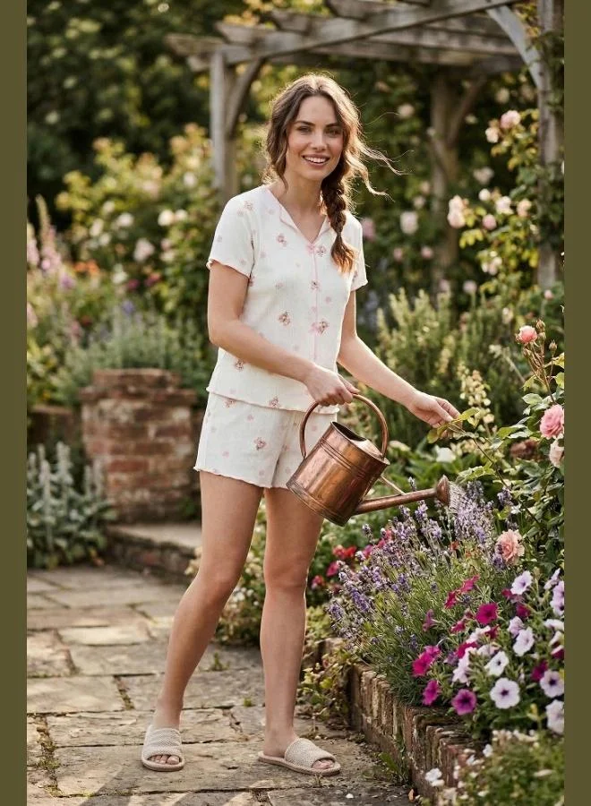 ليلا Lela Regular Fit Patterned V-Neck Shorts Pajama Set Women's PAJAMA SET 65770837