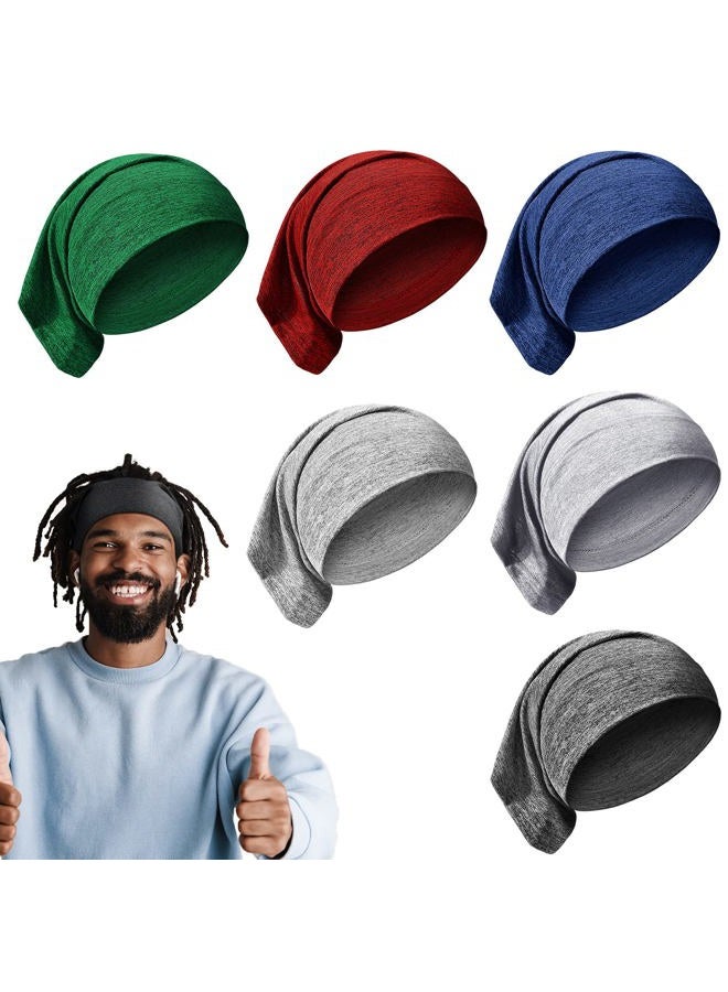 Satinior 6 Pcs Spandex Dreadlock Caps, Unisex Elastic Head Wraps for Long Hair, Dread Headbands with Tubes - 6 Deep Colors - Image 1