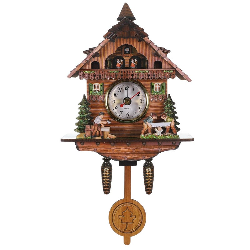 HOMSFOU HOMSFEU Vintage Pendulum Wall Clock Unisex Analog Wooden Materials Silent Movement 12 Diameter 