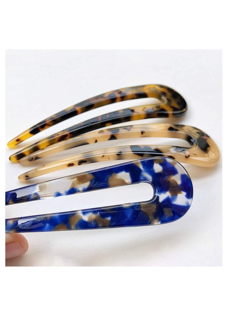 Excefore French Hair Forks Tortoise Shell U Shape Updo Hair Pins Clips for Thin Thick Hair, 4.3 inch Classic Cellulose Acetate 2 Prong Bun Hair Sticks Chignon Women Vintage Hairstyle Accessories, 3 Pack - Image 1