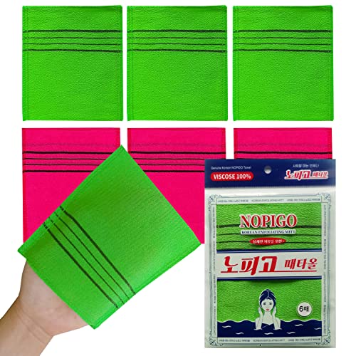 NOPIGO NOPIGO The Original Korean Exfoliating Mitt Body Scrub6pcs green3 red3 Asian Exfoliating Bath Washcloth for Dead Skin Bath SpongeBody exfoliate Glove 