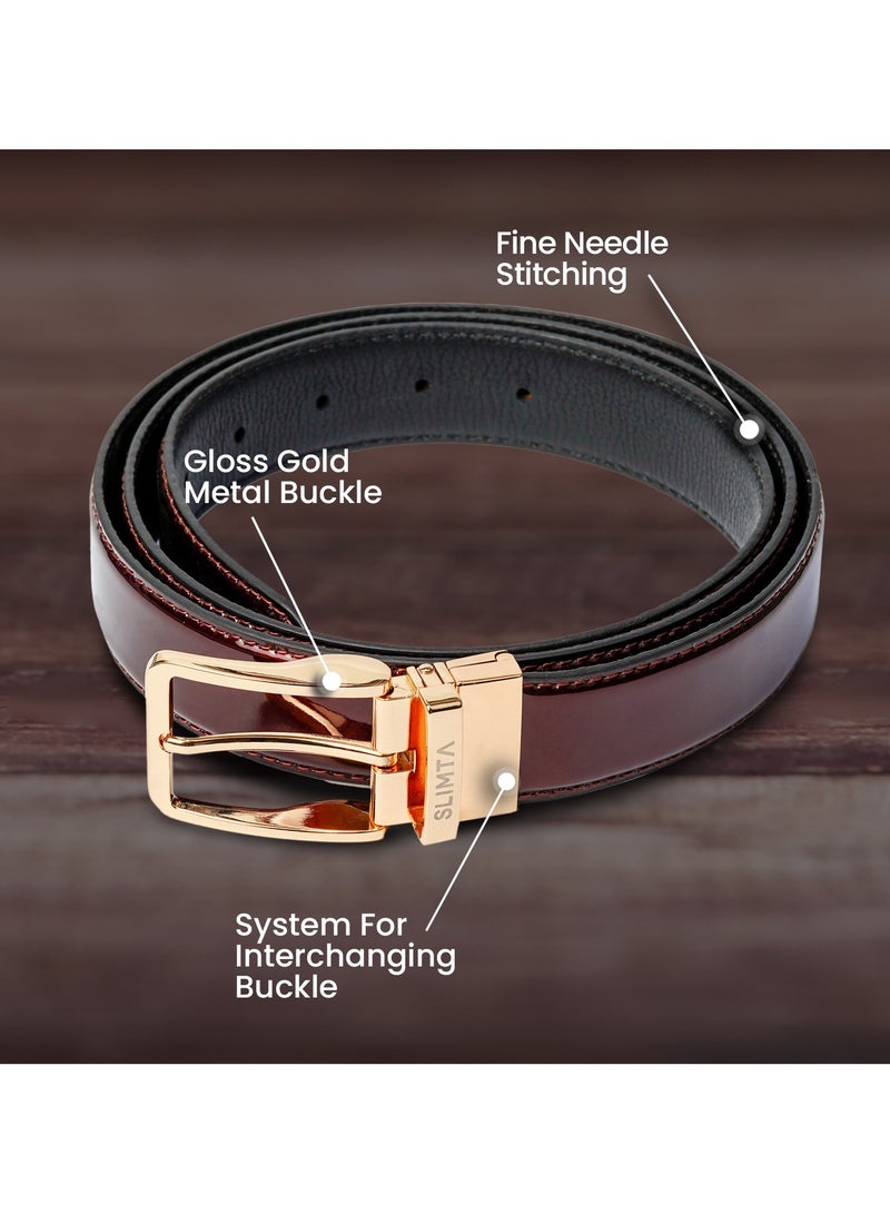 SLIMTA® Men's Classic Reversible Leather Belt with Rotating Buckle - Double-Sided in Two Colors - Image 3