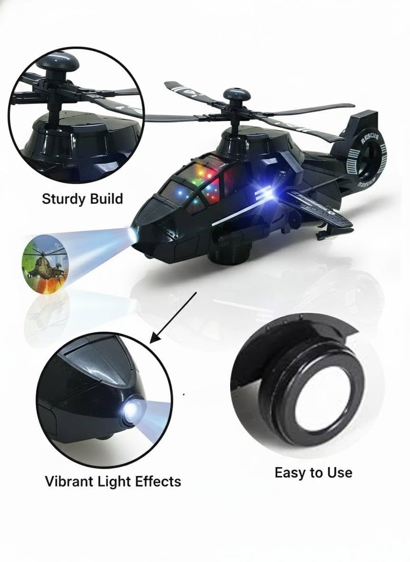SHAKTISM SWAT Police Helicopter Toy with 3D Lights, Music, Projection Function, Black, Battery Operated, 360° Rotatable Wheels for Kids -1Pc - Random Colour - Image 4