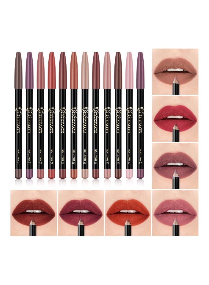 NICEFACE Lip Liner Set Waterproof Soft Lip Line Pencils 12 Colors Lip Shaping Pencil for Women - Image 1