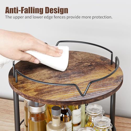 KLM 12" Wood Lazy Susan, Rotating Spice Rack, 2 Tier Spice Turntable Organizer, Industrial Turntable Spice Holder, for Kitchen Countertop and Cabinet, Compact and Versatile, Rustic Brown - Image 5