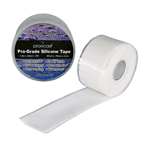 Proxicast Pro-Grade Extra Strong 30mil Weatherproof Self-Fusing Silicone Rubber Sealing Tape For Outdoor Antenna Coax & Electrical Cables, Hose/Pipe Leaks & Emergency Repairs (1.5" x 15' roll) - White - Image 1